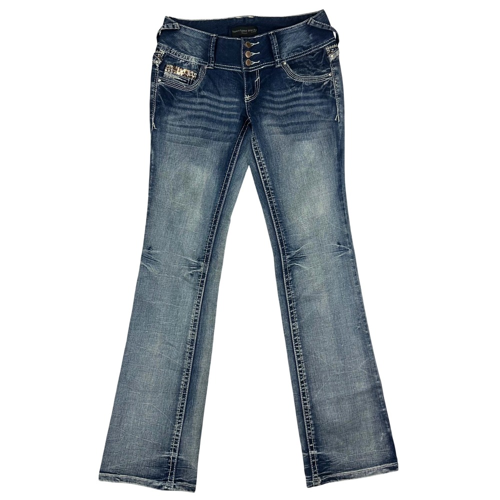 Twentyone‎ Black Jeans Womens Polina Slim Boot Flex 1/2 Blue Sequin Y2K Denim